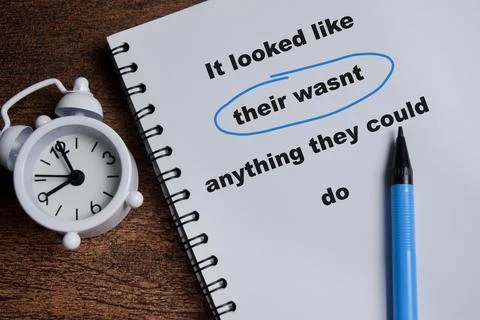 Concept of spell check write on book isolated on Wooden Table. Stock Photos