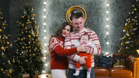 Concept of spend time together on winter holiday at home, hug smile, cozy cute Stock Footage 255836983