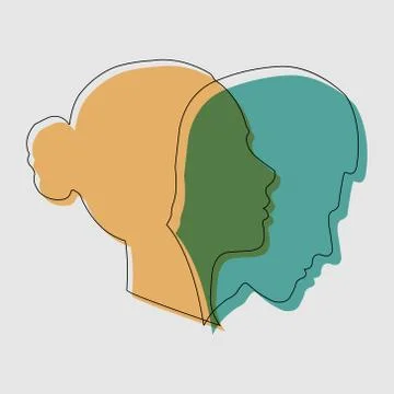 Concept of split personality. two contours and silhouettes of a male and fema Stock Illustration