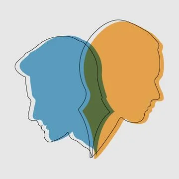 Concept of split personality. two contours and silhouettes of a male and fema Stock Illustration