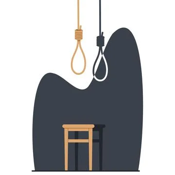 Concept of stalemate and deadlock, stool and knot for hanging. Loop deaf Illustrazione stock