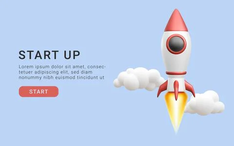 Concept for the start-up page. 3d rocket flying into space. Vector illustrati Stock-Illustration