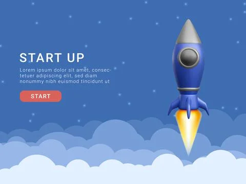 Concept for the start-up page. 3d rocket flying into space. Vector illustrati Stock-Illustration