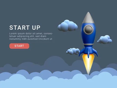 Concept for the start-up page. 3d rocket flying into space. Vector illustrati Stock-Illustration