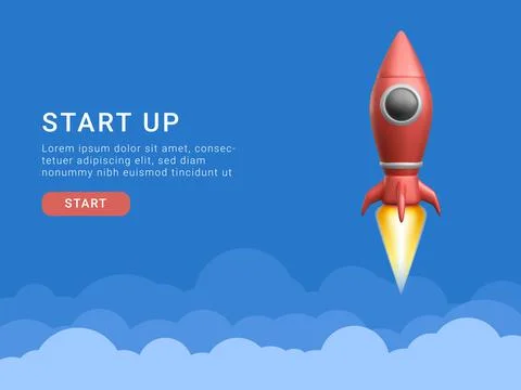Concept for the start-up page. 3d rocket flying into space. Vector illustrati Stock-Illustration