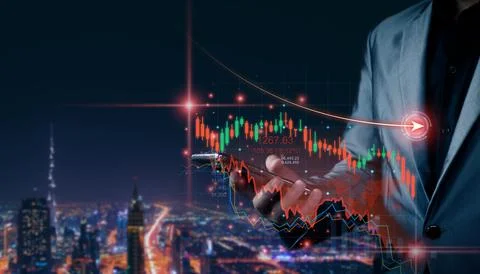 Concept, stock chart is falling during the global economic crisis. businessma Stock Photos