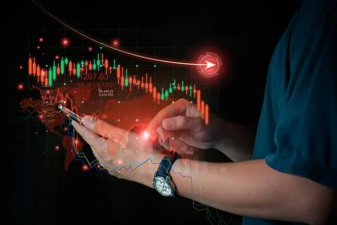 Concept, stock chart is falling during the global economic crisis. businessma Stock Photos