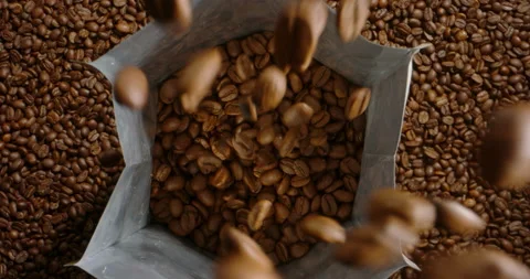Concept of storage transportation high quality premium arabica grain Stock Footage 239080493