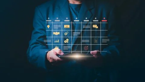 Concept of strategic planning, multitasking, workflow organization, and com.. Stock Photos