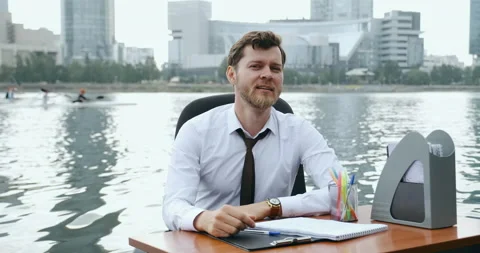 Concept of stress from office work. Employee manager businessman work in water Stock Footage 219246853