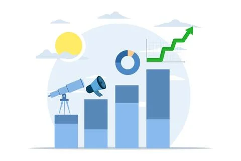 Concept of studying infographics on graphs from columns Stock Illustration