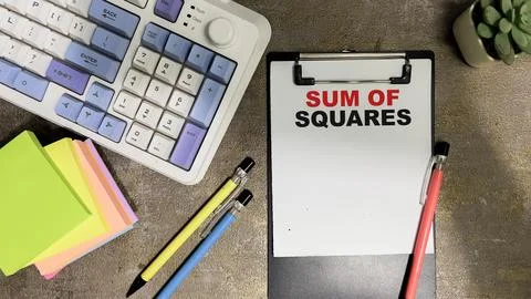 Concept of Sum of Squares write on paperwork isolated on Wooden Table. Stock Photos