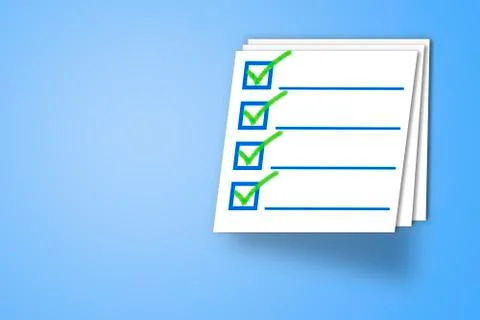 Concept of survey, exam, test, questionnaire, document. Check mark icon. Stock Illustration