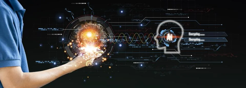 Concept, system development, artificial intelligence to be able to interact.. Stock Photos