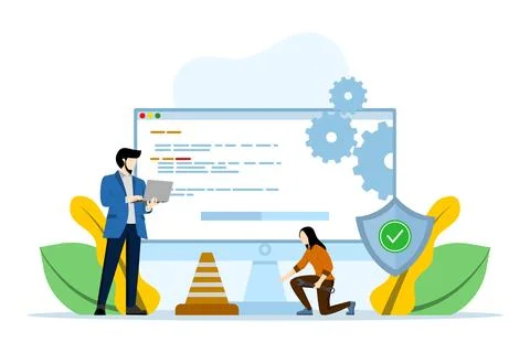 Concept of system maintenance, program and application update, technology. イラスト素材