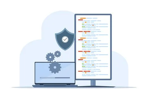 Concept of system maintenance, program and application update. Stock Illustration