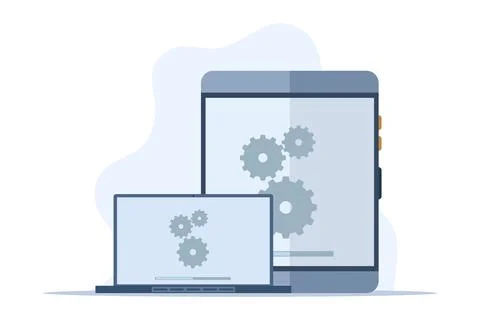 Concept of system maintenance, program and application update. 库存插图