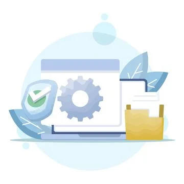 Concept of system security settings, device operating system maintenance. Stock Illustration