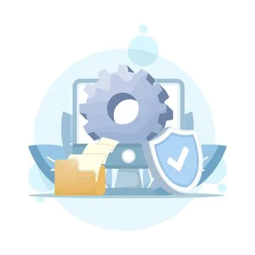 Concept of system security settings, device operating system maintenance. Stock Illustration