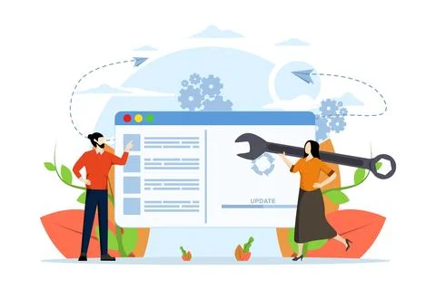 Concept of system update, integration, software installation. Stock Illustration