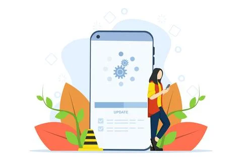 Concept of system update, integration, software installation. Illustrazione stock