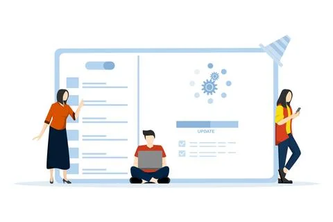 Concept of system update, integration, software installation. Illustrazione stock