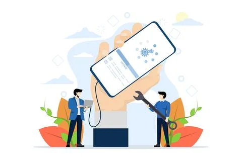 Concept of system update, integration, software installation. Illustrazione stock