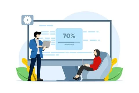 Concept of system update, maintenance, loading, software installation. Stock Illustration