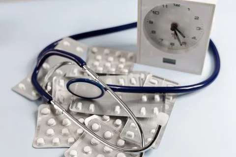 Concept of taking pills on time Stock Photos