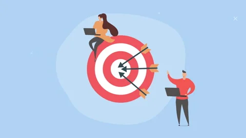 Concept of Target marketing. Man working on PC animation with target. young man Video stock 259840638
