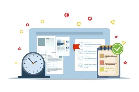 Concept of task management, request management tools, to-do lists and deadlines. Illustrazione stock
