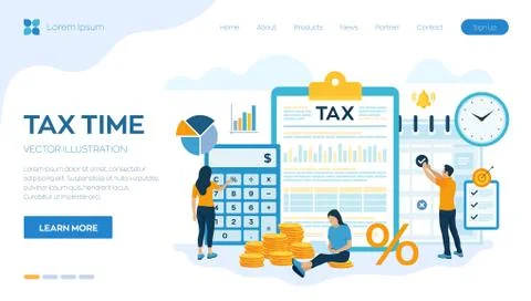 Concept tax payment. Data analysis, paperwork, financial research report and  Stock Illustration