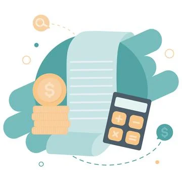 Concept tax payment. Data analysis, paperwork, financial research report and Stock Illustration