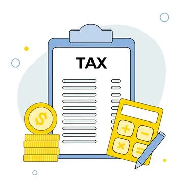 Concept tax payment. Data analysis, paperwork, financial research report and Stock Illustration