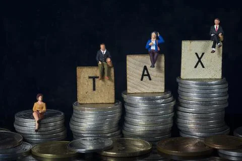 Concept tax payment. Data analysis, paperwork, financial research report and  Stock Photos