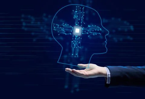 The concept of teaching artificial intelligence to various tasks, replacing h Stock Photos