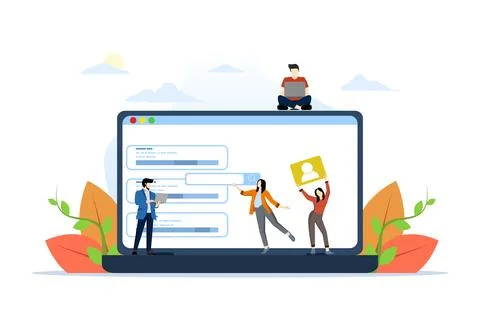 Concept of a team of people developing a website by filling it with functions Stock Illustration