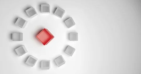 Concept for teamwork. A big red cube in the middle, several small around him. 스톡 동영상 93337749