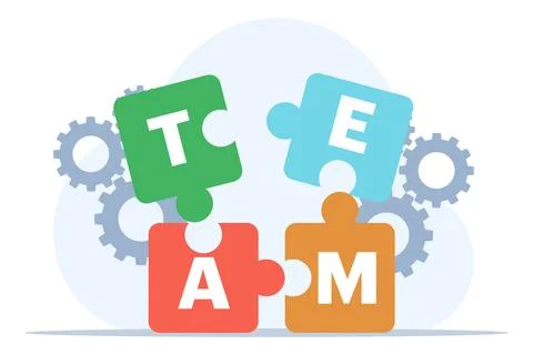 Concept of Teamwork in business, Setting Up Separate Puzzle Pieces. 스톡 일러스트