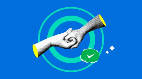 Concept of teamwork, cooperation, trust. Two hands clasped together Stock Footage 331636763