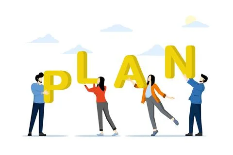The concept of teamwork to create a company development plan Stock Illustration