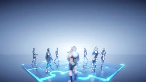 Concept Teamwork jigsaw work office background Stock Footage 221177602