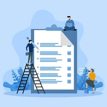 Concept teamwork, reporting document with graphic data checklist. Illustrazione stock