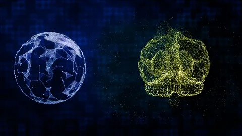 Concept of technologies and intelect. Plexus planet and brain from space dust Stock Footage 121804152