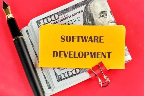 The concept of technology and development. Phrase, words, text SOFTWARE DEVEL Foto stock