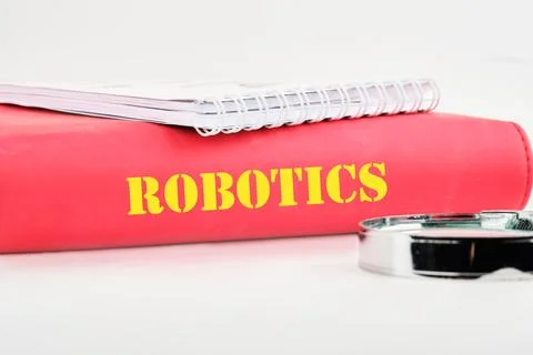 The concept of technology and development. Phrase, words, text ROBOTICS on th Stock Photos