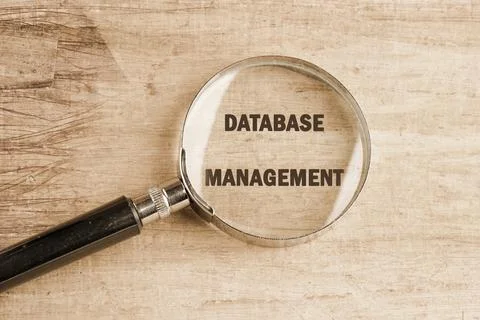 The concept of technology and development. Phrase, words, text DATABASE MANAG Stock Photos
