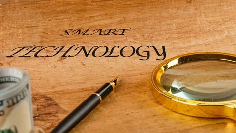 The concept of technology and development. Phrase, words, text SMART TECHNOLO Stock Photos