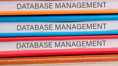 The concept of technology and development. Phrase, words, text DATABASE MANAG Stock Photos