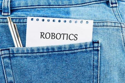 The concept of technology and development. Phrase, words, text ROBOTICS API.. Foto stock